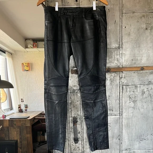 ALL SAINTS Italian Leather Low Rise Moto Pants - Picture 2 of 12